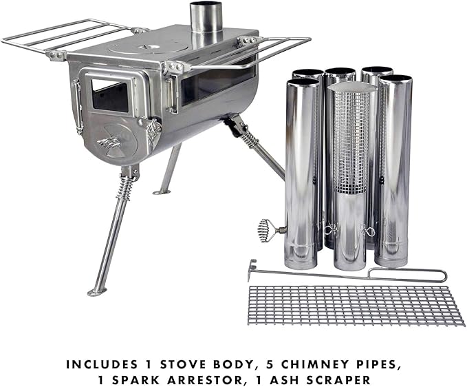 Winnerwell Woodlander Double-View Medium Tent Stove | Portable wood Burning Tent Stove for Tents, Shelters, and Camping | 800 Cubic Inch Firebox | Stainless Steel Construction | Includes Chimney Pipe
