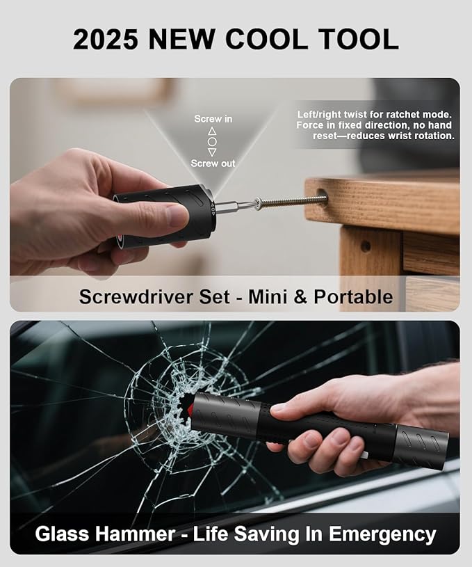 Rechargeable Flashlight High Lumens 2Packs-Super Bright Magnetic LED Flashlights with Screwdriver Set,Window Glass Breaker,COB Flash Light,7 Modes,Zoomable,Waterproof for Emergency Camping Car Repair