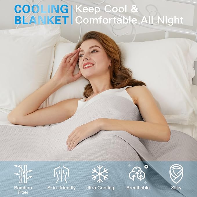 AmyHomie Cooling Blanket Queen Size, 100% Rayon Derived from Bamboo, Ultra-Cool Summer Blanket for Hot Sleepers, Breathable Soft Lightweight Blankets for All Seasons(Light Gray, 90×90in)