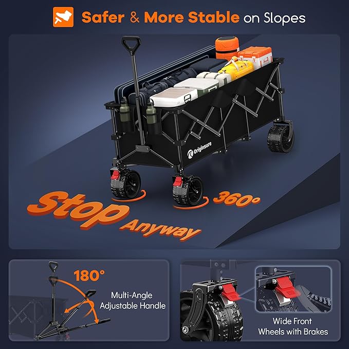 48" L Collapsible Wagon Cart Foldable, 560LB Weight Capacity 300L Heavy Duty Folding Beach Wagons with Big All-Terrain Wheels, Utility Carts for Groceries, Shopping, Camping, Sports - Black