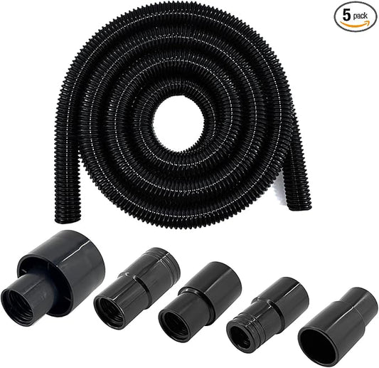 Dust Collection Vacuum Hose Kit, 12 Foot Dust Collection Power Tool Kit with 5 Vac Cleaner Hose Fittings/Attachments for Household, woodworking Power Tool and Dry/Wet, Fits Multiple Types Power Tools