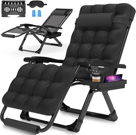 Suteck Oversized Zero Gravity Chair,29In XL Lounge Chair w/Removable Cushion&Headrest, Reclining Camping Chair w/Upgraded Lock and Footrest, Reclining Patio Chairs Recliner for Indoor Outdoor