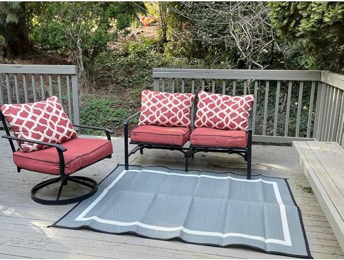 5x7 Solid Gray RV Patio Mat – Extra Thick 5mm Recycled Poly Rug – Heavy-Duty, Waterproof, Reversible – Premium Outdoor Mat for Camping, Beach, Deck (Gray NO Carry Bag, 5'x7')