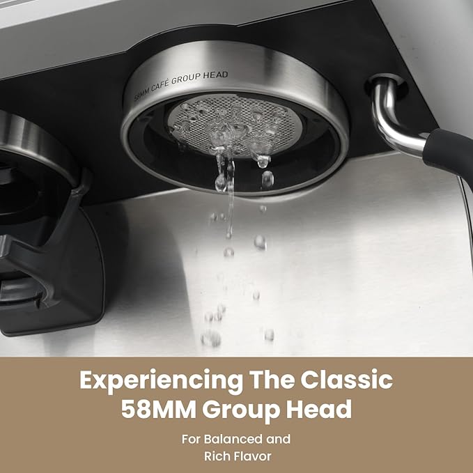 Gevi [2024 Upgraded Dual Boiler Espresso Machine EzBru 2000 | 58mm Grouphead | Barista Level Steam Wand | Built-in Grinder With 31 Size Settings | Full Stainless Steel Housing | Sterling Silver