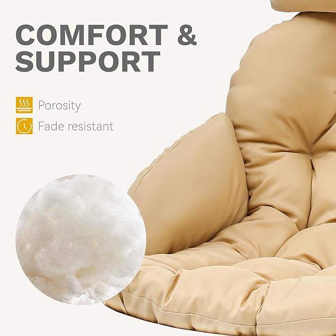 DWVO Egg Chair with Stand, Hanging Outdoor Rattan Wicker Patio Hammock Indoor Egg Chair with Cushion, Hanging Swing Chair 300lbs for Porch, Garden, Bedroom, Balcony, Beige