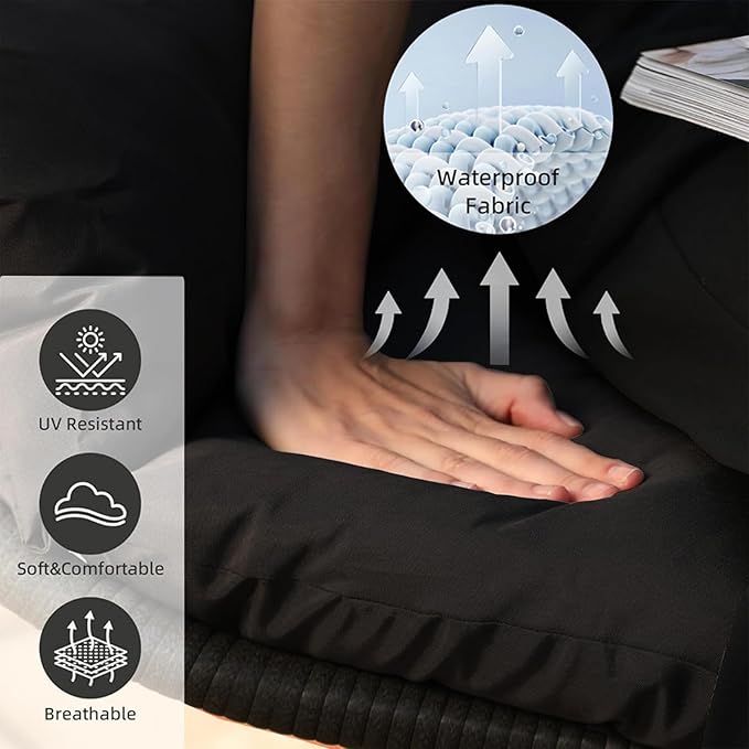 Hanging Egg Chair with Stand, Outdoor Indoor Egg Swing Chair with Cushion Headrest for Patio, Porch, Balcony, Bedroom, 350LBS Capacity (Black)