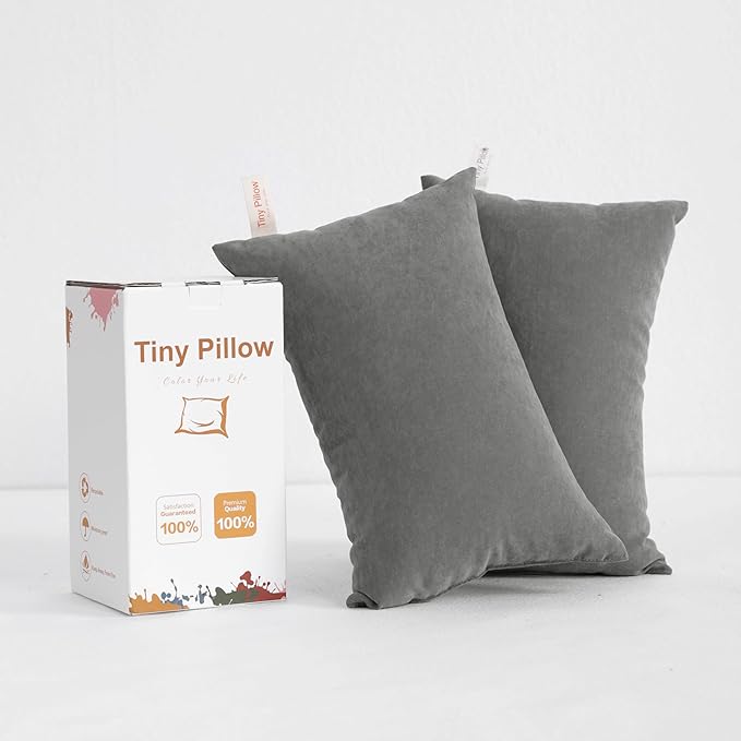 BEDSUM 2 Pack Tiny Pillows, 11"x7" Microfiber Mini Pillows for Travel, Pets, Soft and Machine Washable Small Pillows for Neck, Wrist, and Knee Comfort, Dark Grey