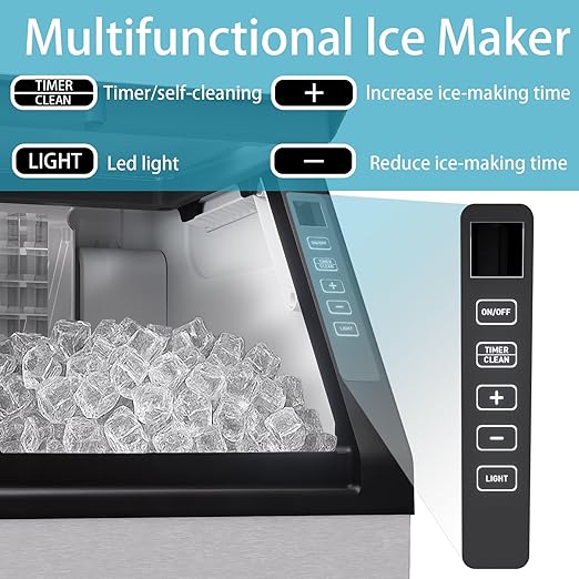 80 lbs/24H Commercial Ice Maker,48 Cubes/11mins, 15 lbs Ice Storage Capacity, Counter Ice Maker Self Cleaning, 24 Hour Timer Stainless Steel Freestanding Ice Maker Machine (120lbs/day)