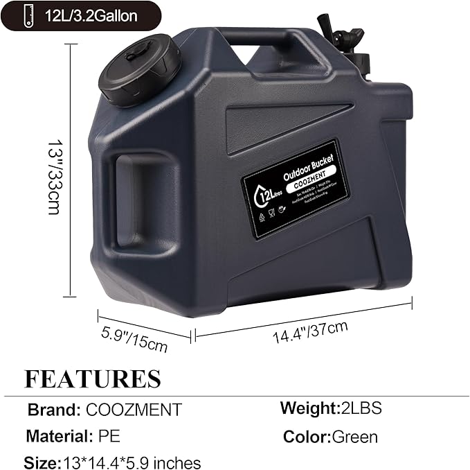 3.2 Gallon/5 Gallon Water Containers with Spigot, BPA Free Water Jug, Military Green Water Tank, Multifunction Water Storage Containers for Camping Outdoor Hiking,Emergency Stroage