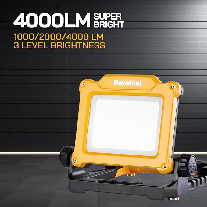 4000Lumens Cordless Magnetic LED Work Flood Light, Compatible for Dewalt Makita 20V Milwaukee 18V m18 Rechargeable Lithium Tool Battery, Portable LED Work Light for Under Hood, Yellow