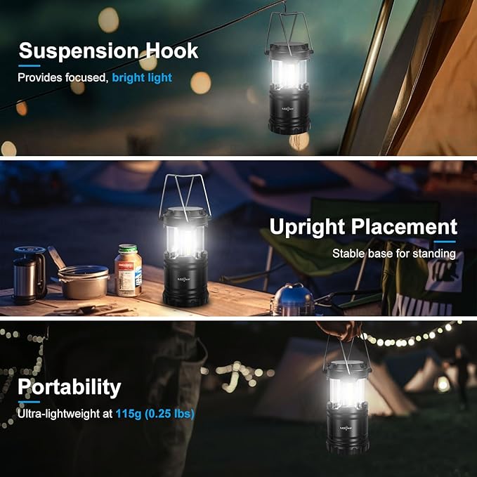 LED Camping Lantern, Battery Operated Lights, Adjustable Brightness for Camping, Power Outages, Emergencies, Outdoor Collapsible Lanterns, 4 Pack