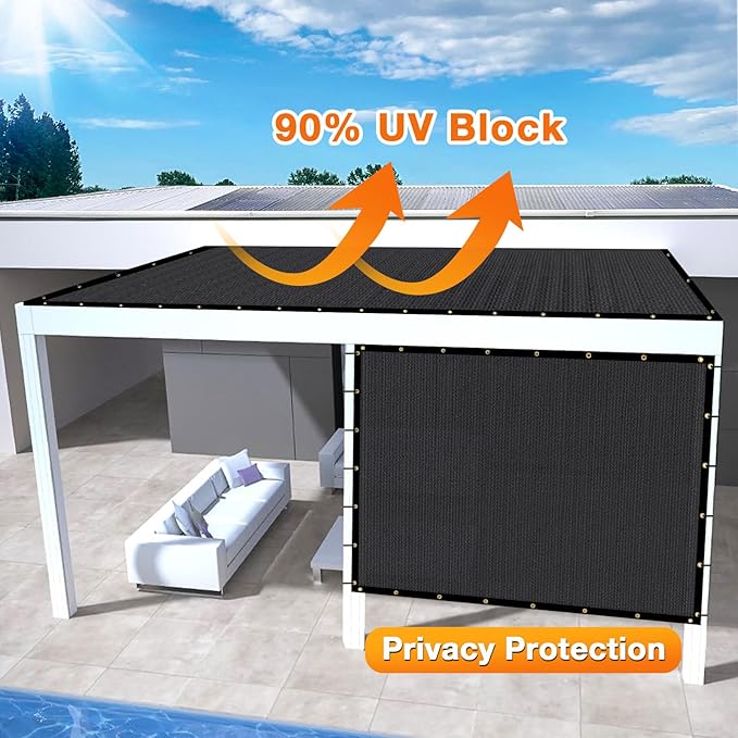 Artpuch Outdoor Pergola Shade Cover 19x20 FT Sun Shade Cloth with Grommets Black 90% UV Protection Canopy Patio Privacy Screen (Customized Available)