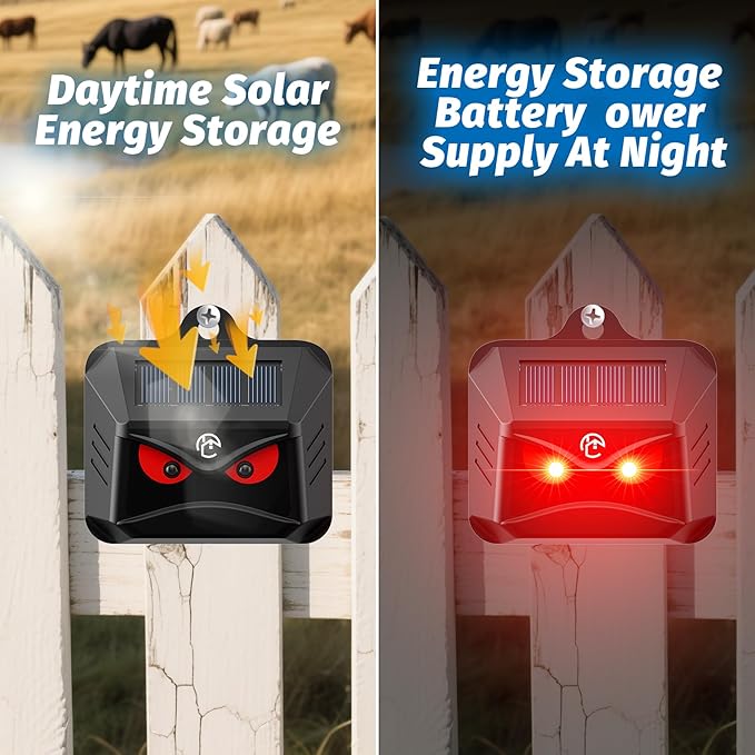 4 Packs Solar Animal Repeller, 2025 Upgraded Predator Nocturnal Animal Repellent, Red Led Light Control Outdoor Deterrent Coyote Raccoon Deer Fox Skunk Squirrel for Garden Yard Farm Chicken Coop