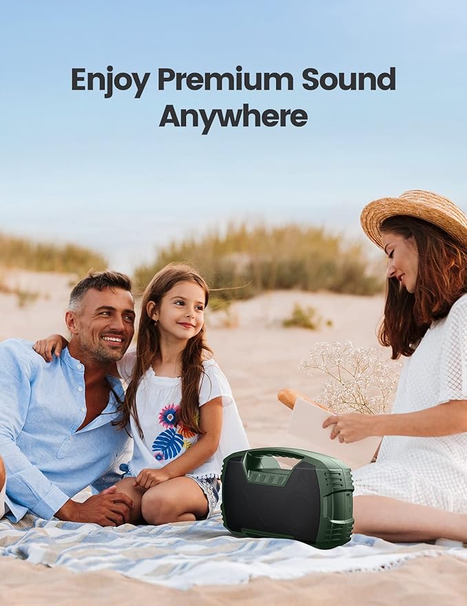 IPX7 Waterproof Bluetooth Speaker, 40W (60W Peak) Portable Wireless Speakers, 32H Playtime, Stereo Loud Sound, Deep Bass, Bluetooth 5.0, Built-in Mic for Camping, Party, Outdoor, Gifts, Beach-Green