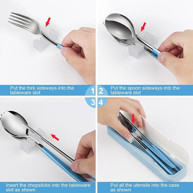 DEVICO Travel Utensils With Case, 18/8 Stainless Steel Camping Utensils, Reusable Portable Silverware Cutlery Set For Lunch Box, Include Fork Spoon Chopsticks