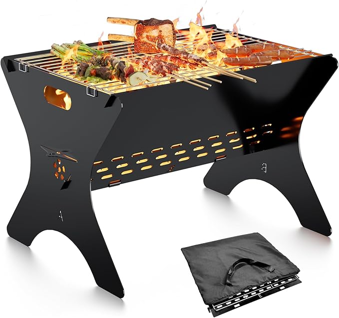 Camping Campfire Grill, Portable Folding Charcoal Grills, Backpacking BBQ Grill with Carry Bag, Outdoor Fire pit for Camping, Picnic, Bonfire, Patio, Backyard-16 Inch