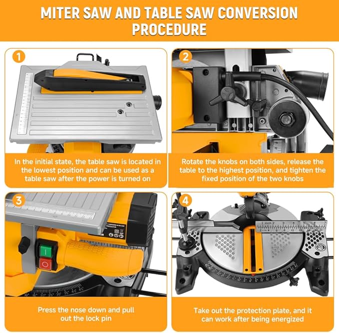 Hoteche 8-1/4-Inch 2-in-1 Compound Miter Saw & Table Saw – 10A Dual-Function Power Tool for Wood and Metal Precision Cutting