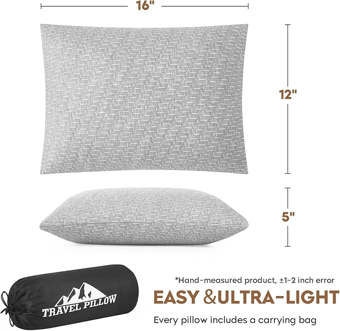 Camping Pillow Shredded Memory Foam Pillow, Compressible Travel Pillow Breathable Cover, Ideal Backpacking Airplane Hiking
