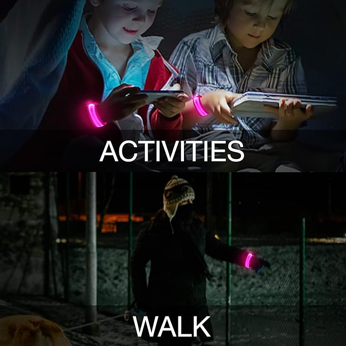 8 PCS LED Glow Bracelets, Light Up Wristbands - Halloween Glow in The Dark Party Bracelets Favors Supplies for Christmas, Concerts, Festivals, Game Prizes, Sports, Rave Accessories（Pink）