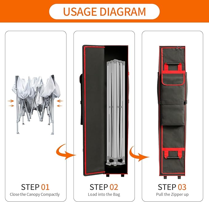 10 x 10 x 62 inch Tent Bag Replacement Part, Designed for 10 x 10 pop-up Tents, Comes with Handles and Rollers for Easy Carrying. Made of 800D Waterproof Oxford Fabric, Durable and Waterproof.