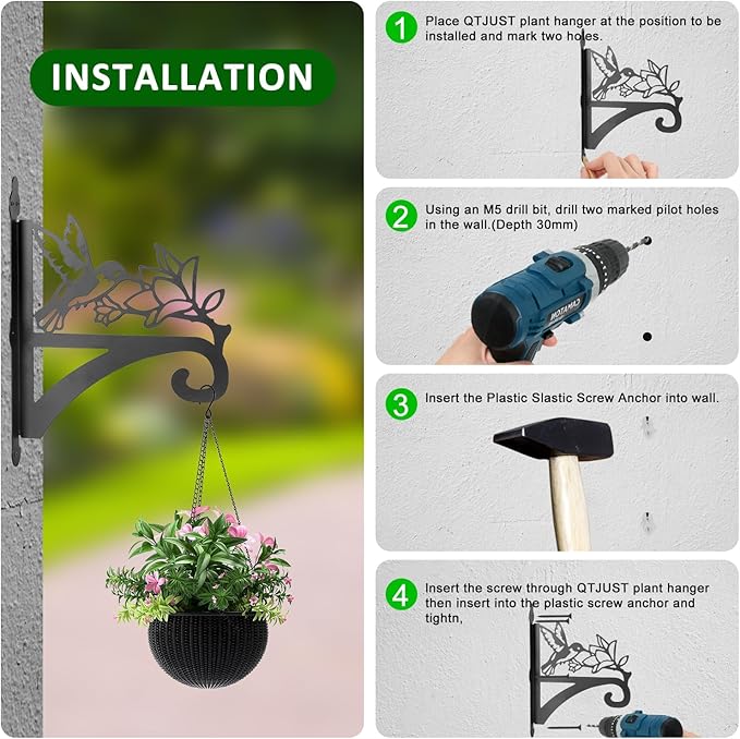 ATKKE Hanging Plant Bracket Hangers Indoor Iron Wall Mount,11??Hummingbird Silhouette Ornamental Iron Hangers Hookers for Flower Pot Lantern Bird Feeder Wind Chimes