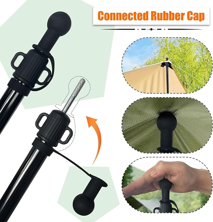 AYAMAYA Tarp Poles - Telescoping Camping Tent Poles Replacement, Upgraded 4-Section Heavy Duty Aluminum Rods with Stakes & Guylines for Tents, Rain Fly, Camping Shelter, Awning Canopy RV Car, Set of 2