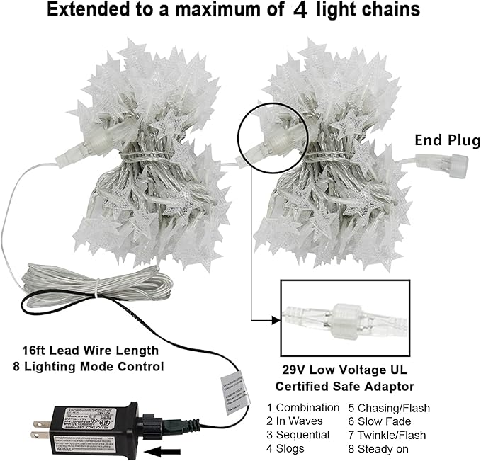 Twinkle Star 100 LED Star String Lights, 33FT Plug in Fairy String Lights Waterproof, Extendable for Indoor, Outdoor, Wedding Party, Christmas Tree, New Year, Ramadan, Garden Decoration, Warm White