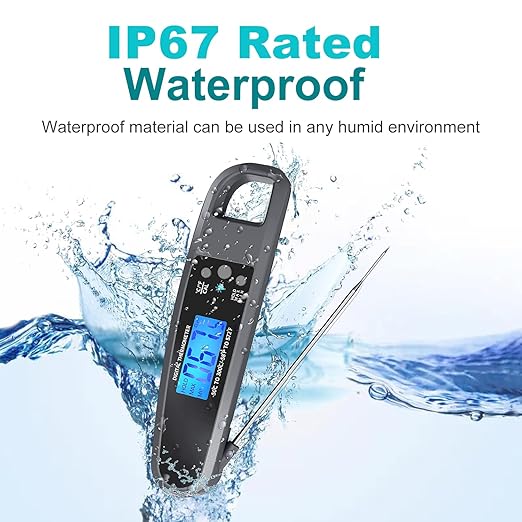 Instant Read Meat Thermometer for Kitchen Cooking, Ultra Fast Precise Waterproof Digital Food Thermometer with Backlight, Magnet and Foldable Probe for Deep Fry, Outdoor BBQ, Grill(Grey)