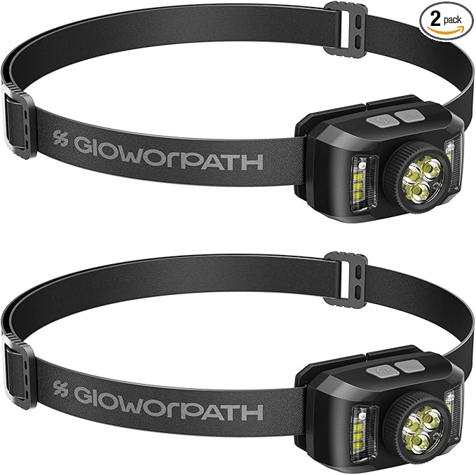 Rechargeable Headlamp Flashlight,12000 Lumens Super Bright LED Head Torches,Sensor Control, 6 Light Settings, IPX5 Waterproof & Lightweight, Ideal for Camping, Running & Hiking Outdoor (2, black)