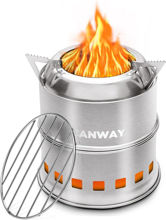 CANWAY Portable Camping Stove Mini Wood Burning Camp Stove for Backpacking Hiking Traveling Survival Cooking Stove Stainless Steel Emergency Folding Camping Stove with Carry Bag