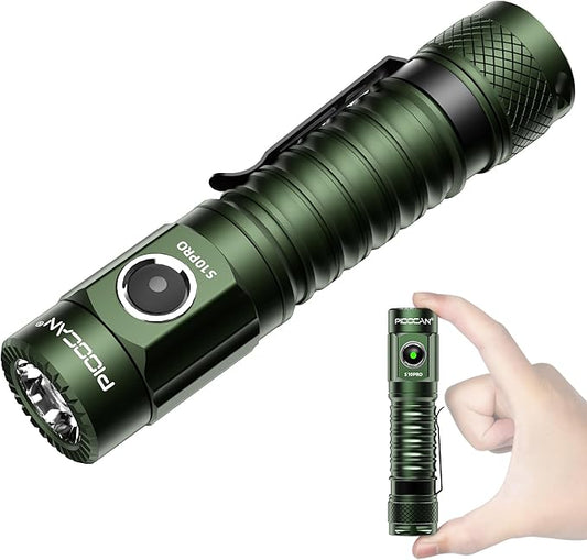 S10Pro Rechargeable LED Flashlights High Lumen, 2,500 Lumens EDC Pocket Flashlight Super Bright, Powerful Mini Flashlight 5 Modes Magnetic Flash Light for Emergency, Camping, Hiking (Green)