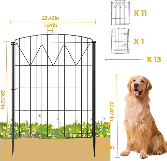 Jocoevel Garden Fence 12 Panels, 29.7 in(H) x 23.4 ft(L) No Dig Decorative Fencing, Rustproof Metal Fence Border for Garden Beds, Outdoor Temporary Dog Fence for Yard Patio
