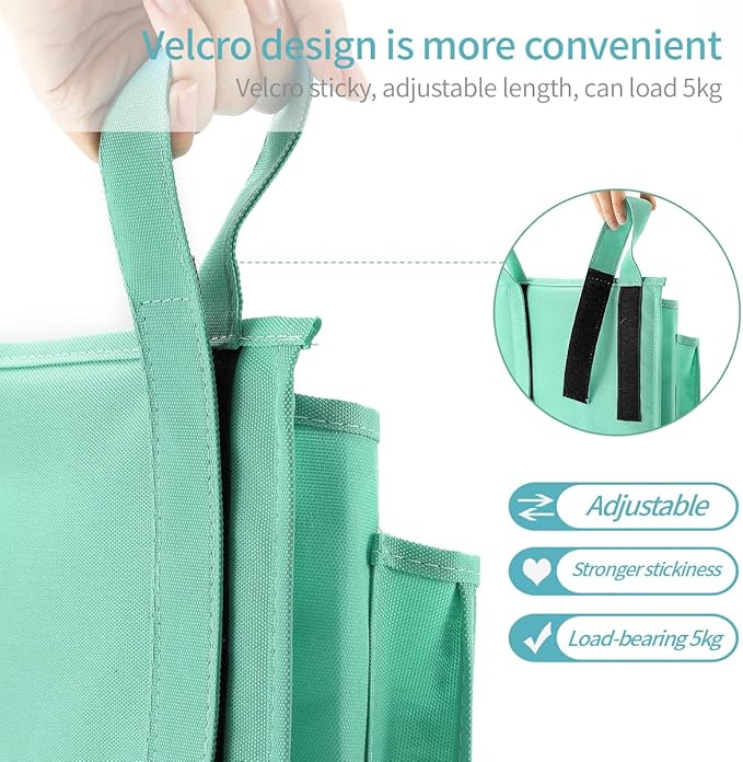 Bseash Bunk Bed Organizer, Bedside Caddy Hanging Bed Organizer Storage Bag 8 Pockets, for College Dorm Rooms Bed, Hospital Bed, Baby Bed Rails, 600D Oxford Cloth (Light Green)