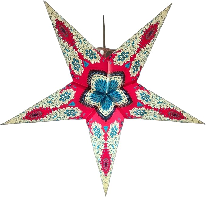 Lantern Lampshade Paper Star Light Shades Large 60cm Star Hanging Decorations for Christmas Wedding Home Decoration Birthday Party (Glitter White, Red, Blue)
