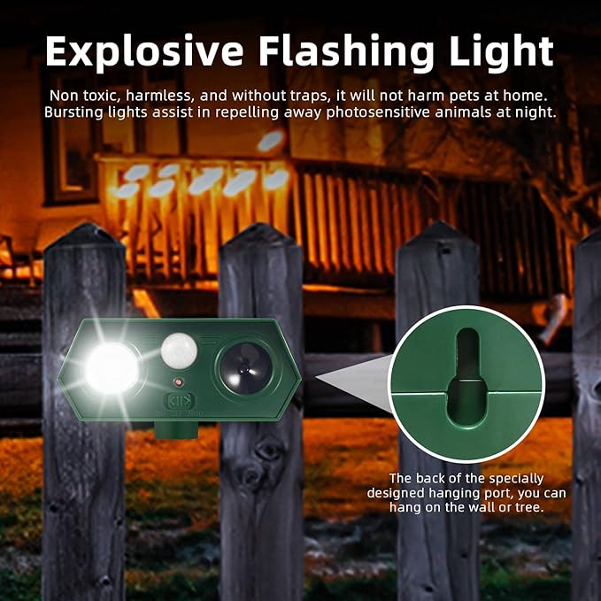 2025 Solar Ultrasonic Animal Repellent Sonic Fortress Pro Deer Repellent Raccoon Repeller Rabbit Squirrel Deterrent with Flash Light Motion Sensor to Keep Dog Cat Fox Skunk Out of Garden Yard(4Pack)