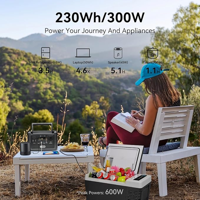 Flashfish T300pro 300W Portable Power Station 230Wh LiFeP04 Battery, 600w Surge, Pure Sine Wave AC Outlets, 100W USB-C PD, 1.2H Fast Recharge, Solar Generator for Camping, Rv, Outdoor &Emergency Use