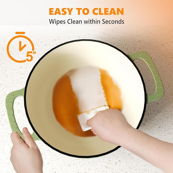 BONNLO 6QT Round Dutch Oven, Enameled Cast Iron Dutch Oven Pot with Lid & Dual Handles, Oven Safe Up to 500° F, for Sourdough, Bread Baking, Stews and Roasting (Sage)