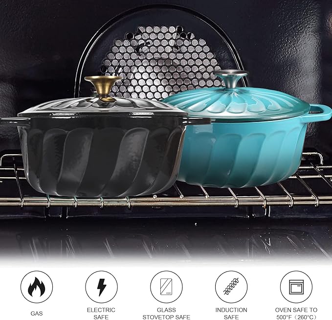 Enameled Cast Iron Dutch Oven with Lid, 3 QT Cast Iron Dutch Oven Pot, Heavy Duty Cast Iron Pot for Bread Baking, Cook, Bake, Oven Safe across All Cooktops(Black,3 QT)