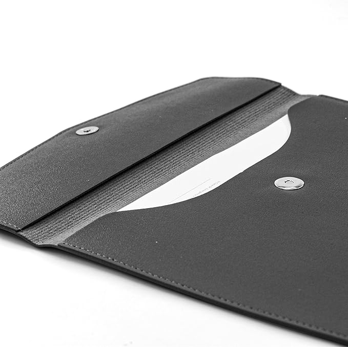 VANRA 1 Piece PU Leather File Folder Vertical A4 Document Holder File Envelope Waterproof Leather Portfolio Case Filing File Organizer for Letter Size with Magnetic Button Closure (Black)