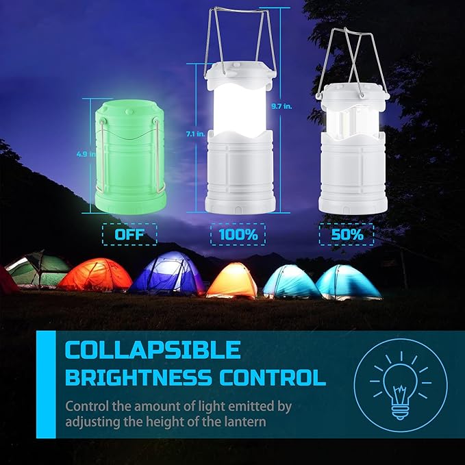 Lichamp LED Camping Lantern, 4 Pack Battery Powered Flashlight for Power Outages, Portable Collapsible Hanging Light Essential for Home, Outdoor, Emergency Lamp Survival Kit Gear for Hurricane, C2