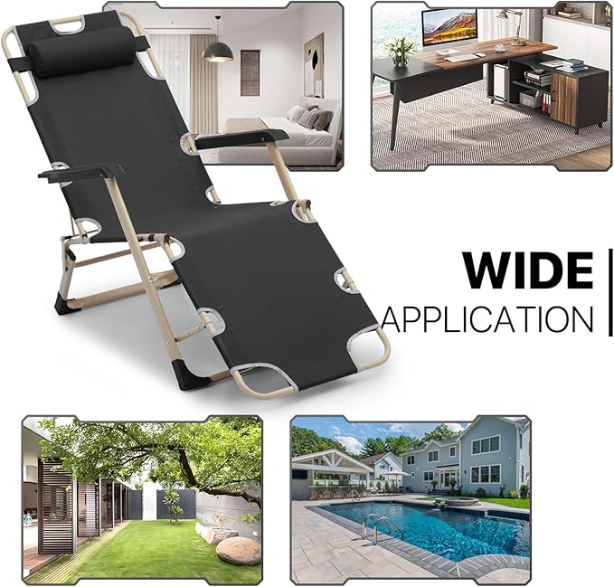 MoNiBloom Patio Folding Lounge Chair Set of 2 Outdoor Lawn Folding Lounge Reclining Lounger Chairs for Poolside Backyard Beach and Camping, 330lbs Capacity
