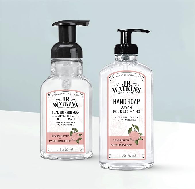 J.R. Watkins Foaming Hand Soap with Pump Dispenser, Moisturizing Foam Hand Wash, Alcohol-Free and Cruelty-Free, Grapefruit, 9 fl oz, 3 Pack