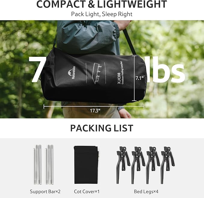 Naturehike Extra Wide GreenWild Camping Cot, Folding Lightweight Camp Cot Bed, Portable Sleeping Bed for Backpacking Travel Beach Home