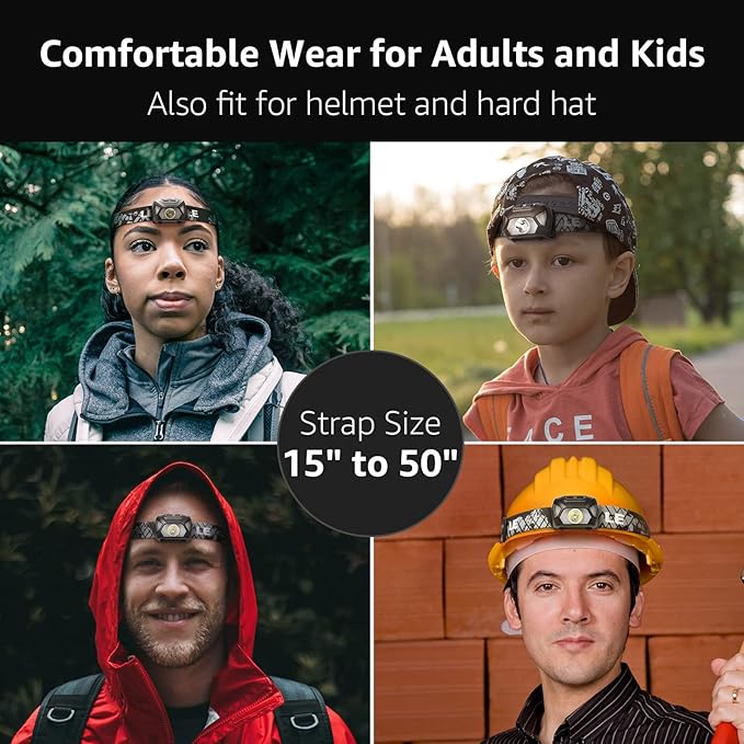 Lepro 320015 Battery Powered Headlamp - 1300Lux Super Bright LED Head Lamp with Red Light, IPX4 Waterproof Headlights for Outdoor Camping, Hiking, Hunting, Power Outages, Emergency, Hurricane