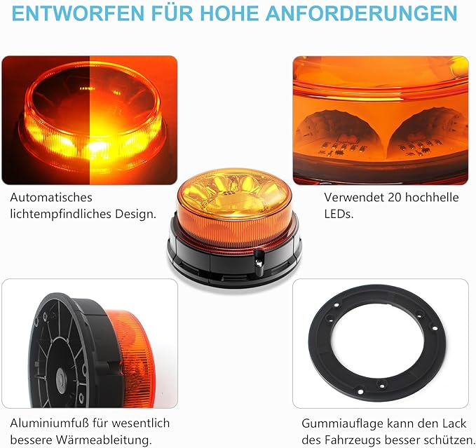 Agrieyes Class I Big LED Beacon Light 6.6", 80W Automatic Light-sensitive Warning Caution Lights,Rooftop Permanet Mount Flashing Strobe Lights for Construction Vehicles Trucks Car