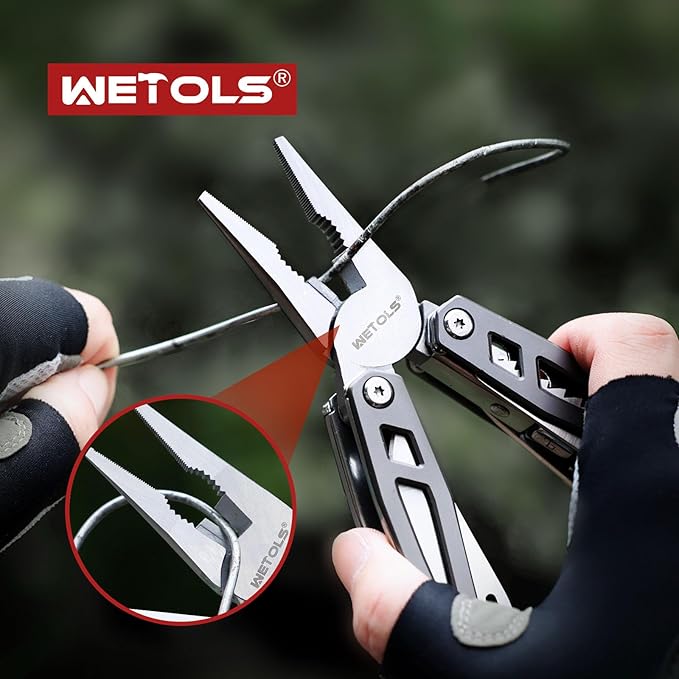 Gifts for Men Him Dad, WETOLS 21-in-1 Multitools with Pocket Knife, Stainless Steel Self-locking Pliers with 8 Screwdriver Bits, Multi Tool Camping Gear, EDC Knife with Pouch for Outdoor Survival