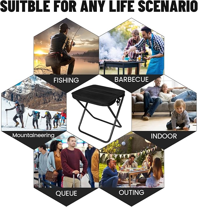 Camping Stool，Portable Foldable Shoulder Bag Stool Adult Collapsible Chairs for Fishing Outdoor Hiking 300 LBS Load