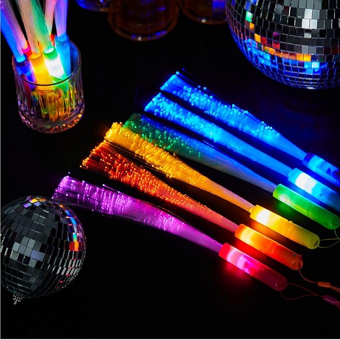 Lewtemi 300 Pcs Fiber Optic Wands Bulk Light up Glow Stick Fiber Optic Sticks Glow in The Dark Party Supplies LED Colorful Flashing Wands for Wedding Party Favors(Novel Color)