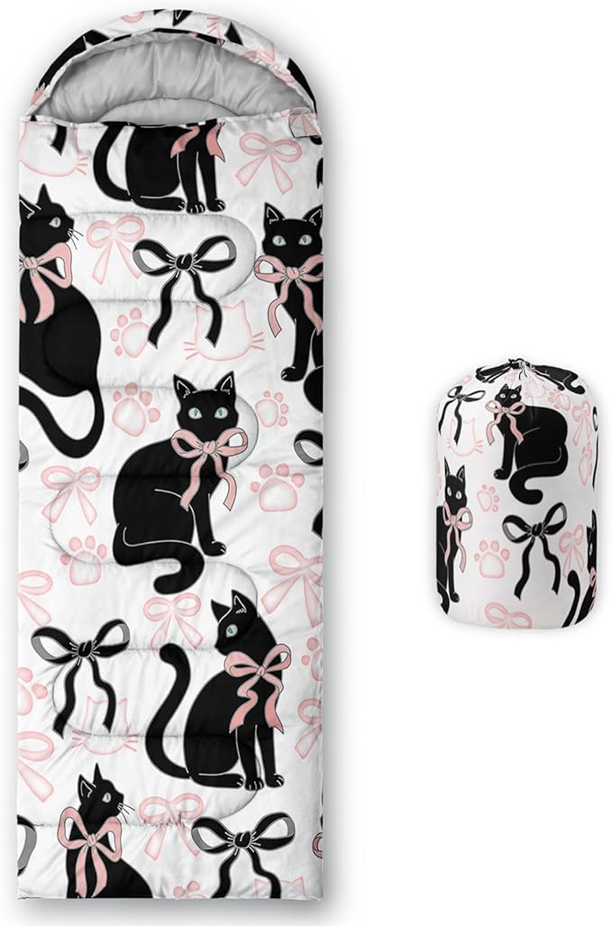 AILONEN Pink Lovely Rabbit Sleeping Bag for Girls Kids Adults,Warm and Cool Weather,Lightweight,Waterproof Backpacking,Cartoon Flowers Printed Bunny Sleeping Bag for Camping