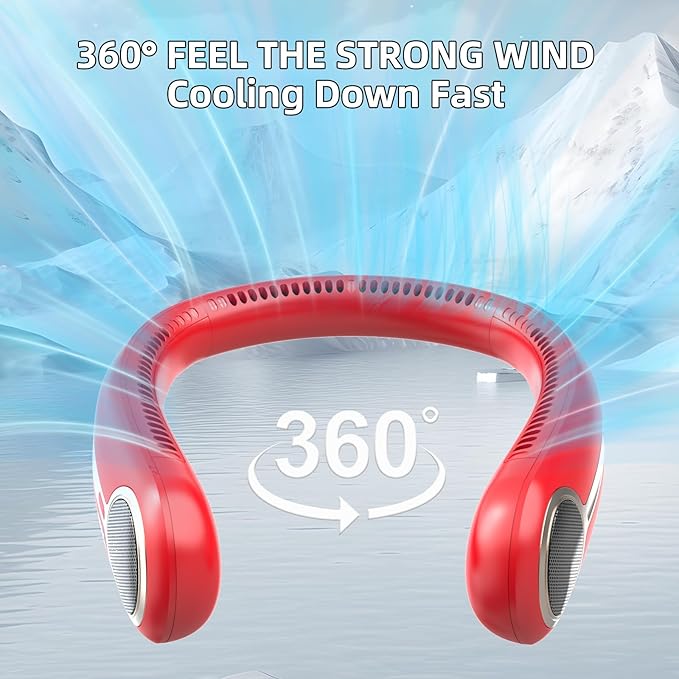 Portable Neck Fan,Gift Ideas,Personal Wearable Bladeless Fan,360° Cooling,LED Display,4-Speeds,6000mAh Rechargeable,Powerful Wind,Outdoor Travel Camping,Birthday Gifts for Men Women Dad Mom (Red)